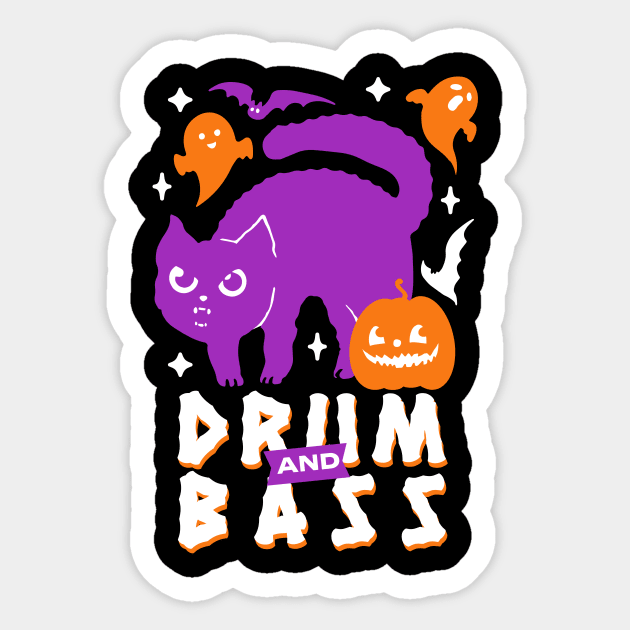 DRUM AND BASS  - Halloween Steez (Purple/white) Sticker by DISCOTHREADZ 